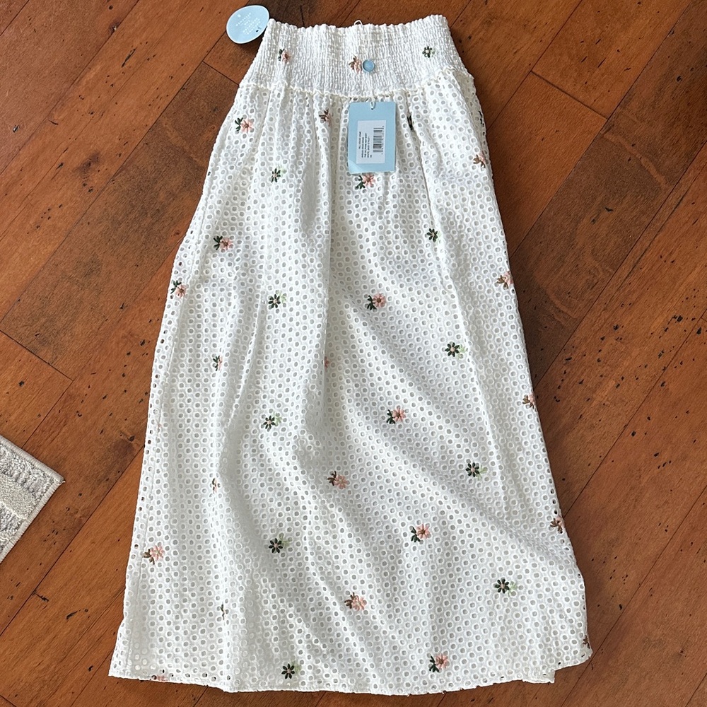 Hill House Delphine Nap Maxi Skirt White Daisy Eyelet